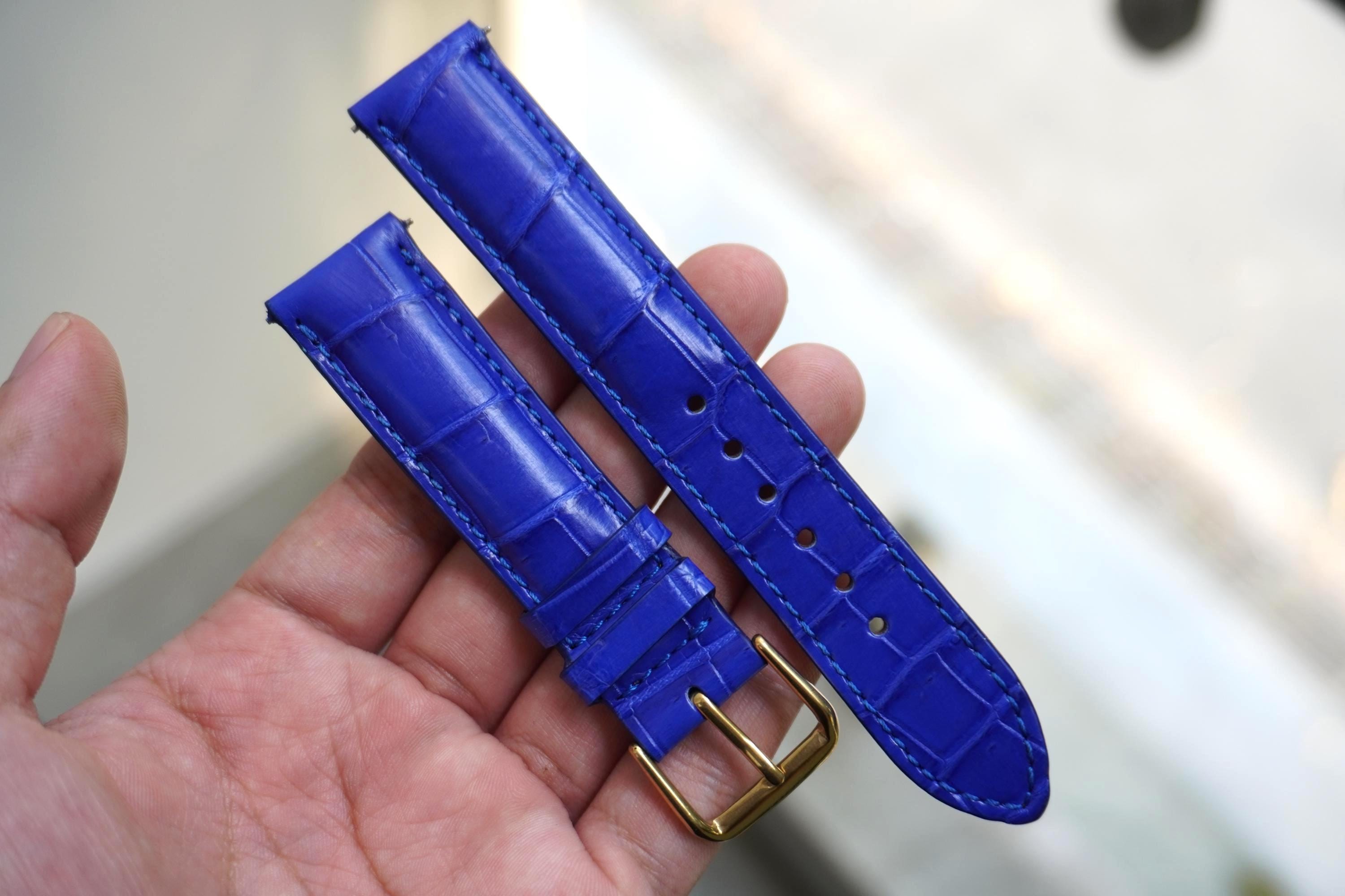 Light Blue Genuine Alligator Belly Leather Men Quick Release Watch…