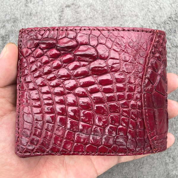 Burgundy genuine alligator leather skin men's bifold Money Clips wallet , Premium Exotic wallet , Valentines gifts