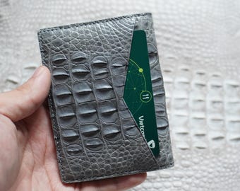 Gray Luxury Minimalist Mini Slim Double Sides Alligator Horn Leather Bifold Card Case Mens/ Card Holder Wallet/ Men Wallet/ ID Card Wallet