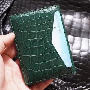 Groene luxe minimalistische mini slanke dubbelzijdige alligator buik lederen kaarthouder portemonnee heren/kaarthouder/ heren portemonnee/ ID-kaart portemonnee