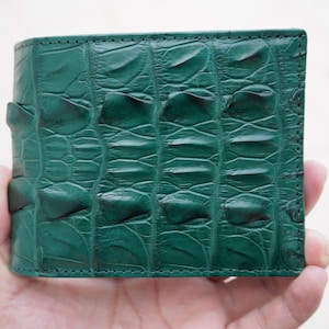 Portefeuille à deux volets pour hommes en cuir d'alligator véritable vert avec rabat pour identification/portefeuille personnalisé/portefeuille exotique haut de gamme pour homme