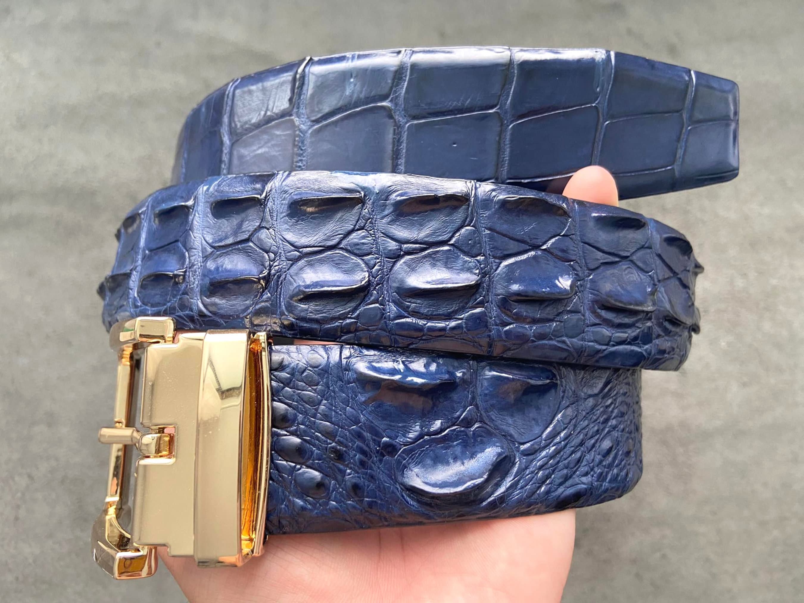Blue Navy Alligator Leather Skin Men's Belt W 1.5 Inch / Premium