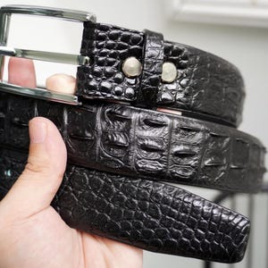 Zwarte echte krokodillenhoorn lederen huid herenriem 1,5 inch met verwijderbare schroeven pin gesp/verjaardagscadeaus mannen/heren leren riem