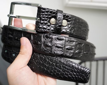 Black Genuine Alligator Horn Leather Skin Men's Belt W 1.5 Inch With Removable Screws Pin Buckle/ Birthday Gifts Men/ Mens Leather Belt