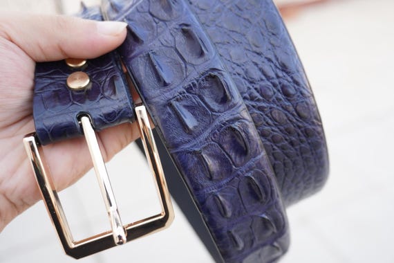 Navy Blue Handmade Genuine Alligator Horn Leather Skin Men display picture 1