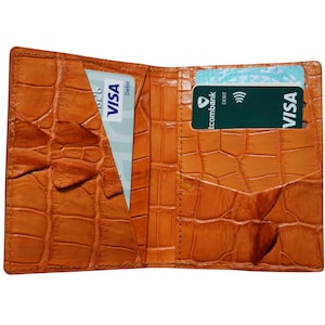 Mini-porte-cartes de luxe minimaliste orange à deux volets en cuir corne d'alligator, portefeuille porte-cartes, portefeuille pour homme, portefeuille pour carte d'identité