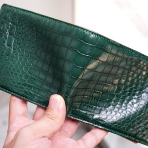 Grüne echte Alligator Belly Lederhaut Herren Slim Bifold Brieftasche / personalisierte Brieftasche / Premium exotische Brieftasche für Männer