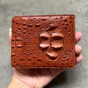 Portefeuille à deux volets pour homme en cuir d'alligator cognac avec pochette pour carte d'identité/portefeuille personnalisé pour homme/cadeau d'anniversaire pour lui/portefeuille pour homme