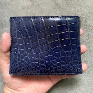 Donkerblauwe alligator echte buik lederen huid heren bifold portemonnee, cadeau voor hem, kerstcadeaus, verjaardagscadeau heren