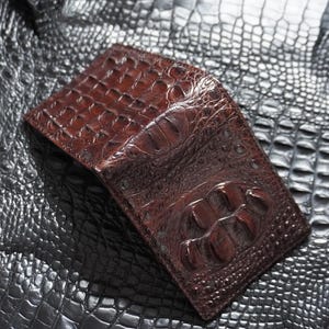 Bruine premium handgemaakte alligator lederen portemonnee heren portemonnee met ID-klep, handgemaakte lederen portemonnee voor heren