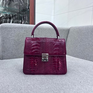 Purple Ostrich Genuine Leather Skin Women&#39;s  Handbag, Premium Exotic Bag For Women, Valentines Gift, Gift For Her