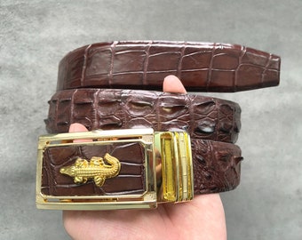 Brown Leather Belt/ Alligator Belt W 1.3 Inch/ Gift for him/ Personalized Belt/ Custom Belt