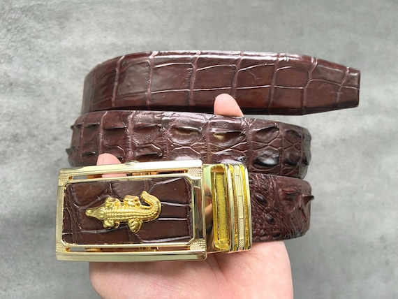 Brown Leather Belt/ Alligator Belt W 1.3 Inch/ Gift for Him  display picture 1