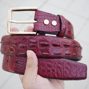 Burgundy Genuine Alligator Horn Leather Skin Men&#39;s Belt W 1.3 Inch With Gold Pin Buckle/ Birthday Gifts Men/ Gifts For Him/ Men Leather Belt