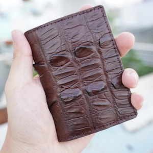 Porte-cartes à deux volets en cuir marron minimaliste double face avec queue d'alligator pour homme, portefeuille porte-cartes, portefeuille pour homme