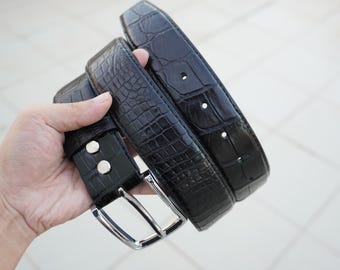 Black Genuine Alligator Belly Leather Skin Men's Belt W 1.5 Inch With Pin Buckle/ Birthday Gifts Men/ Golf Belt/ Mens Leather Belt