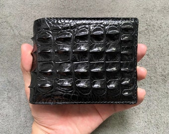 Black Alligator Horn Genuine Leather Men's Bifold Wallet, Premium Exotic Leather Wallet, Gift for him