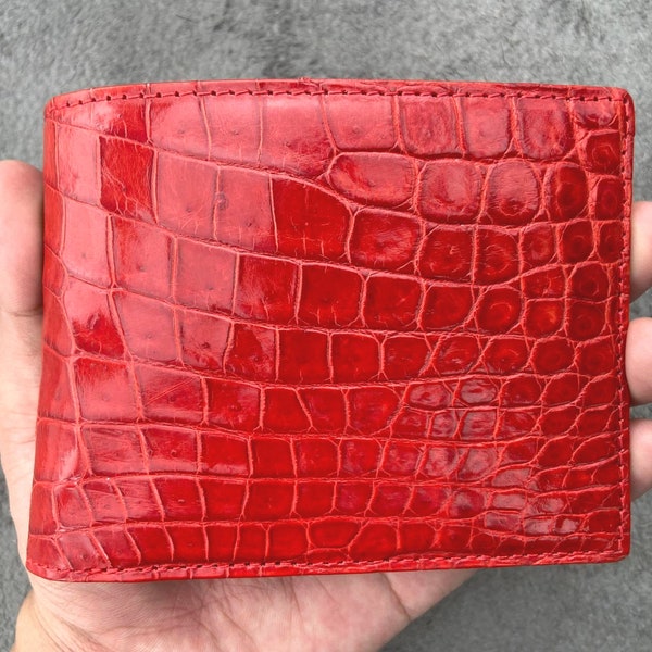Red Genuine Alligator Leather Skin Men's Bifold Wallet/Handmade Leather Wallet/Birthday Presents For Men