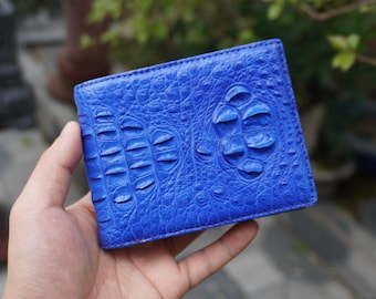 Double Sides Light Blue/ Burgundy Alligator Horn Leather Wallet/ Personalized Wallet For Men/ Anniversary Gift For Him/Mens Wallet