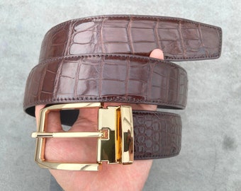 Vero Rettile Italian Snakeskin Leather Belt for Men Women Brown 