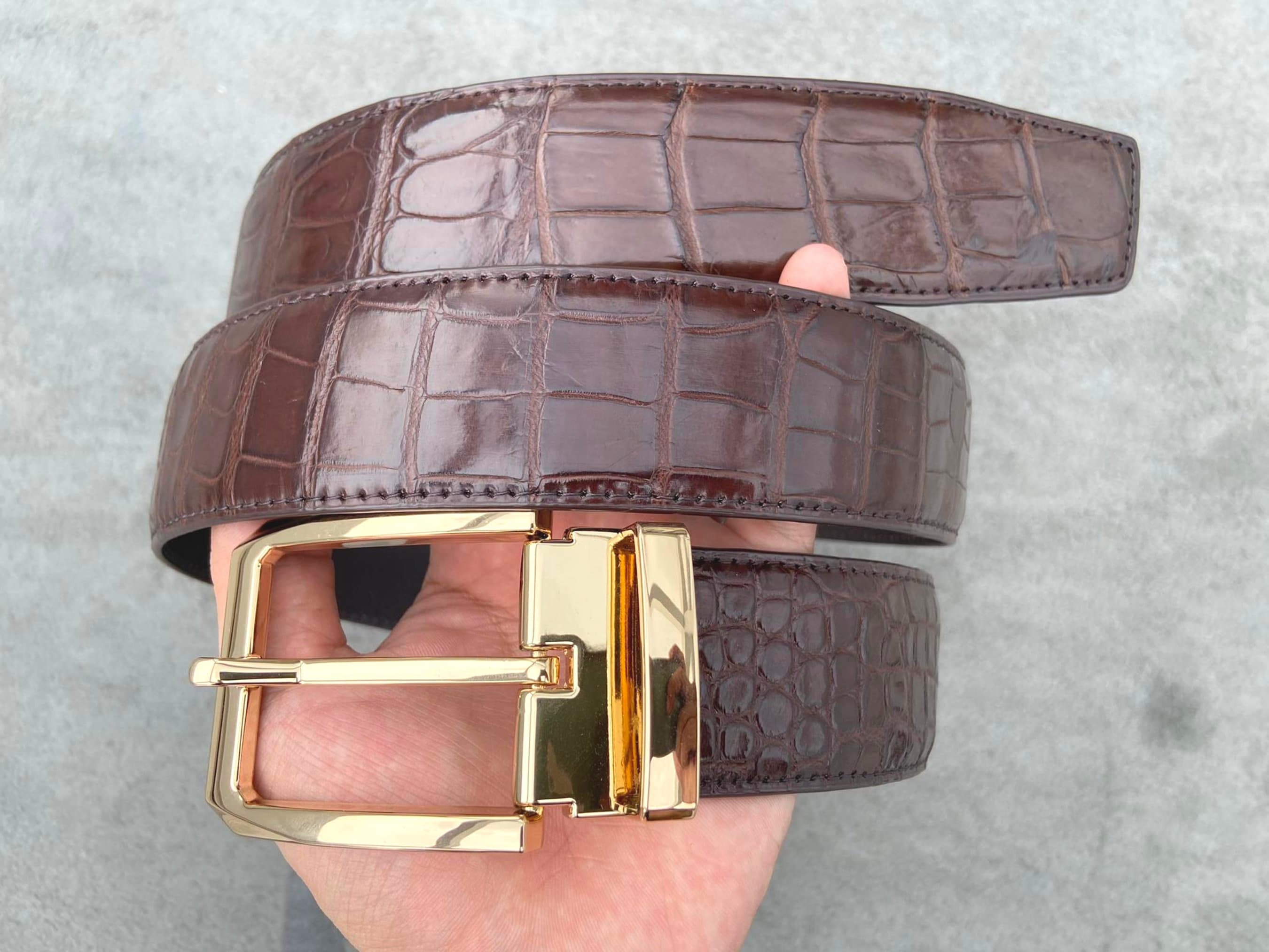 Brown Genuine Alligator Leather Skin Men display picture 2