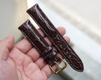 Handmade Brown Genuine Alligator Leather Men Luxury Quick Release Watch Strap/ Replacement Watch Band Size 18mm 19mm 20mm 21mm 22mm