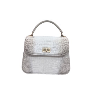 White Alligator Geniune Leather Women Purse - Designer Bag - Handmade Bag- Alligator Leather Bag - Gift For Her- Gift For Mom