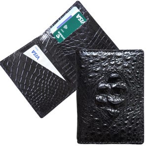 Zwarte luxe minimalistische mini slanke dubbele kanten alligatorhoorn lederen kaarthouder kaarthouder heren, kaarthouder portemonnee, heren portemonnee, ID-kaart portemonnee
