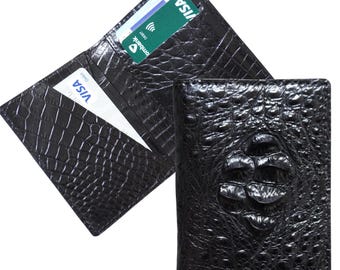Black Luxury Minimalist Mini Slim Double Sides Alligator Horn Leather Bifold Card Case Mens, Card Holder Wallet, Men Wallet, ID Card Wallet