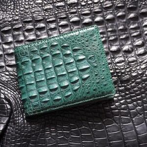 Portefeuille à deux volets en cuir de corne d'alligator vert double face avec poche pour pièce de monnaie/portefeuille personnalisé/cadeau d'anniversaire pour lui/portefeuille personnalisé