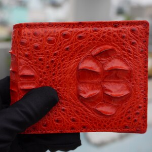 Cartera de piel de asta de cocodrilo roja para hombre, billetera plegable de gran capacidad, billetera personalizada para hombre, regalo de aniversario para él, billetera para hombre, billetera personalizada