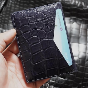 Marineblauwe luxe minimalistische mini slanke dubbelzijdige alligator buik lederen kaarthouder / portemonnee kaarthouder / herenportemonnee / portemonnee ID-kaart