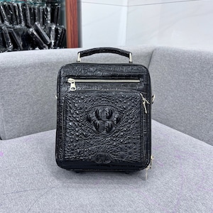 Black/ Blue Genuine Alli-gator Leather Skin Handbag-Premium Exotic Leather Bag-Formal Bag-Birthday Gift