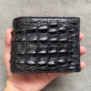 Dubbelzijdige zwarte alligator lederen portemonnee / gepersonaliseerde portemonnee voor mannen / jubileumcadeau voor hem / herenportemonnee / aangepaste portemonnee / cadeau voor papa