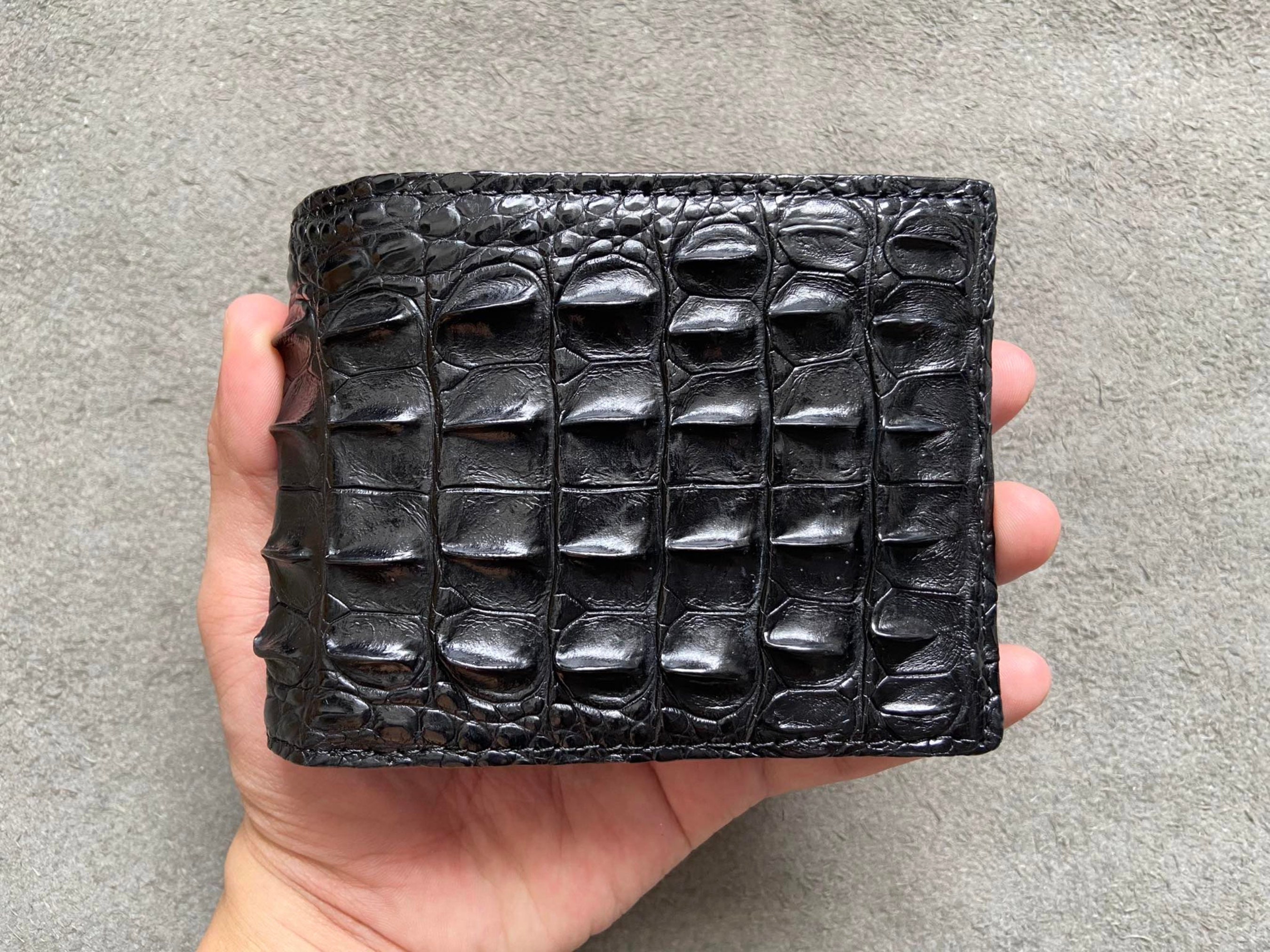 Double Sides Black Alligator Leather Wallet/ Personalized 