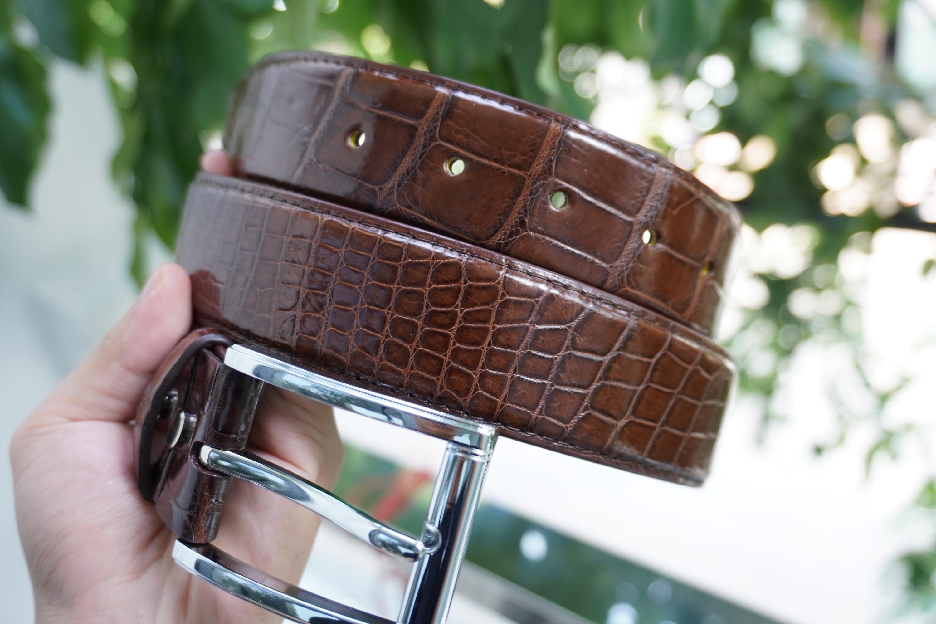 Brown Genuine Alligator Belly Leather Skin Men display picture 1