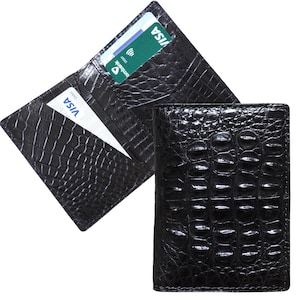 Black Luxury Minimalist Mini Slim Double Sides Alligator Horn Leather Bifold Card Case Mens, Card Holder Wallet, Men Wallet, ID Card Wallet