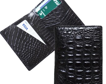 Black Luxury Minimalist Mini Slim Double Sides Alligator Horn Leather Bifold Card Case Mens, Card Holder Wallet, Men Wallet, ID Card Wallet