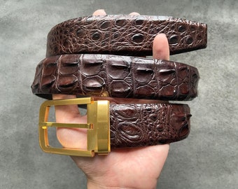 Ceinture pour hommes en cuir véritable alligator marron W 1,3 pouces, cadeau pour lui, ceinture en cuir de luxe pour hommes