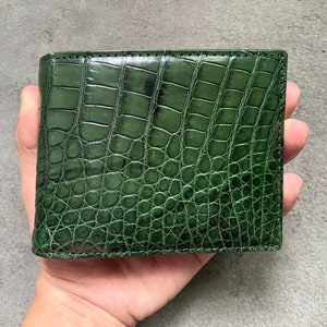 Carteira masculina de couro legítimo de jacaré verde, presente para ele, presentes de Natal, presente de aniversário para homens