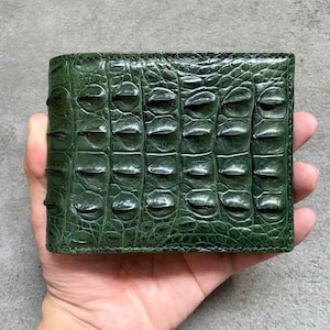 Green Alligator Horn Genuine Leather Men's Bifold Wallet, Premium Exotic Leather Wallet, Gift for him