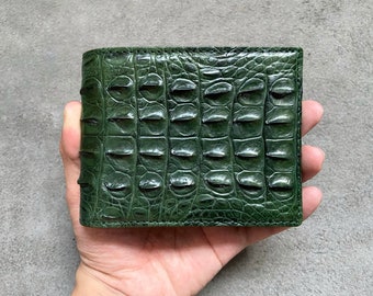 Green Alligator Horn Genuine Leather Men's Bifold Wallet, Premium Exotic Leather Wallet, Gift for him