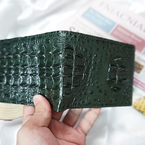 Portefeuille à deux volets pour homme en cuir véritable avec corne d'alligator vert, portefeuille en cuir exotique de qualité supérieure, cadeau pour lui