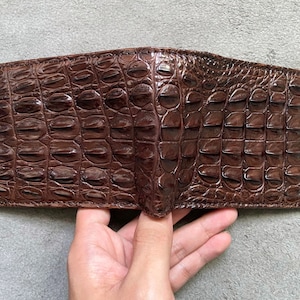 Bruine alligator portemonnee van echt hoornleer huid, handgemaakte leren portemonnee voor heren