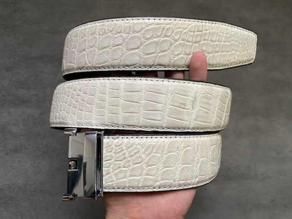 White Genuine Alligator Belly Leather Skin Men display picture 2
