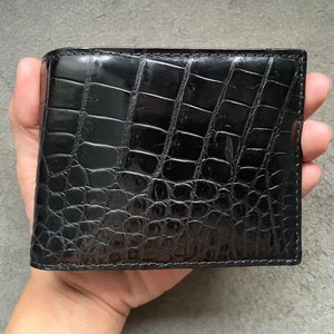 Cartera plegable de piel auténtica de cocodrilo negra para hombre, cartera de piel exótica de primera calidad, regalo para él