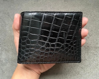 Black Alligator Belly Genuine Leather Men's Bifold Wallet, Premium Exotic Leather Wallet, Gift for him