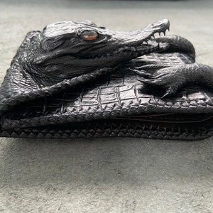 Portefeuille en cuir véritable noir/ Portefeuille en alligator/ Portefeuille personnalisé/ Portefeuille fait main/ Portefeuille personnalisé