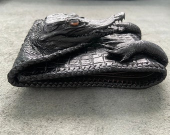 Black Genuine Leather Wallet/ Alligator Wallet/ Custom Wallet/ Handmade Walllet/ Personalised Wallet