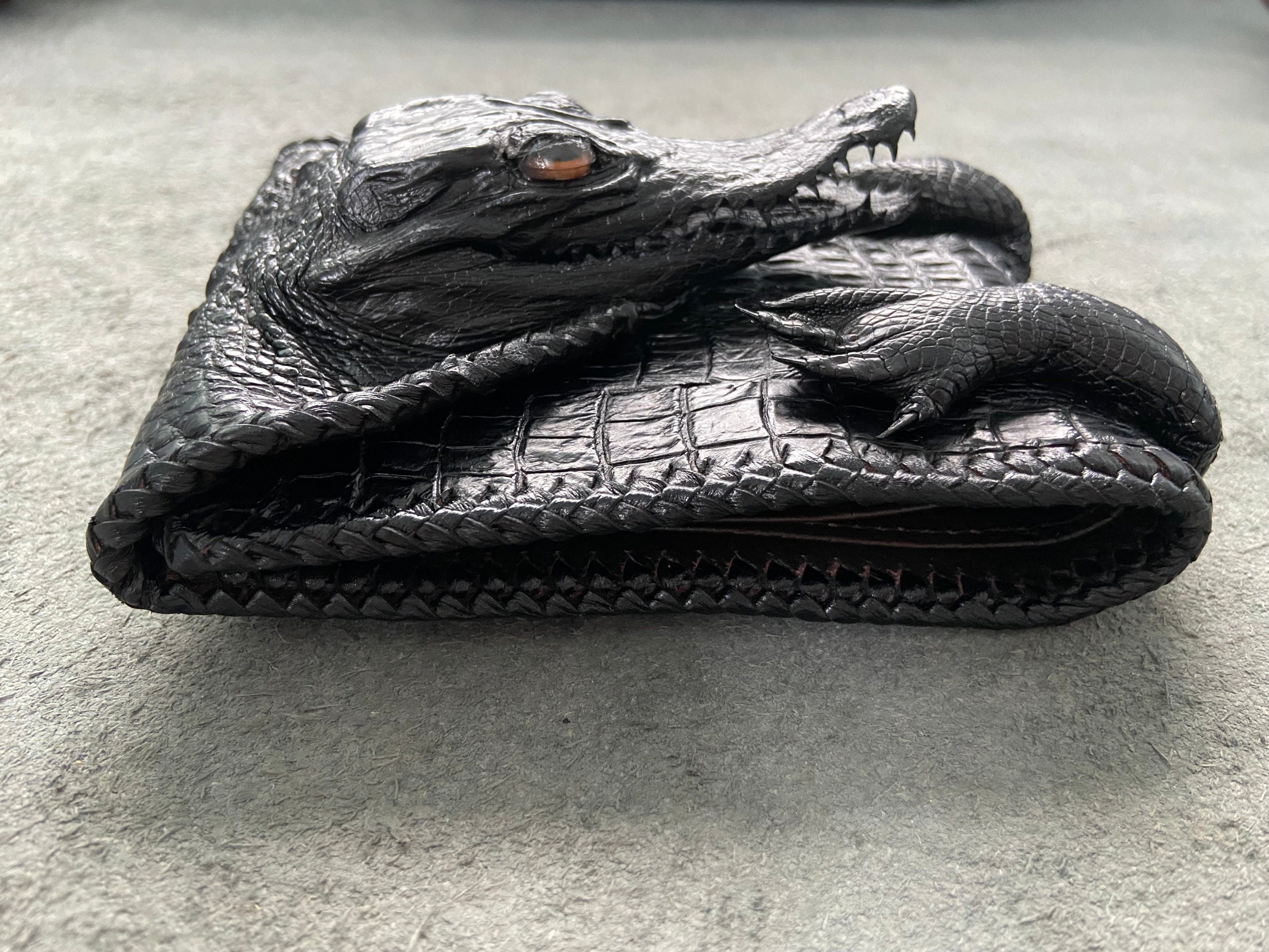Black Genuine Alligator Skin Wallet Mens Exotic Skin Crocodile Handcrafted  Gift
